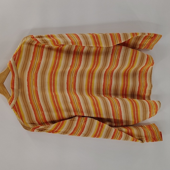 Liz Claiborne Button Up Blouse Size 12 Tan Orange Watercolor Stripe Long Sleeve - Picture 9 of 9